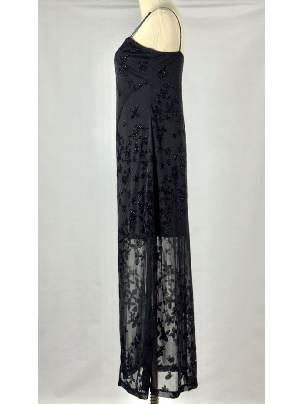 Vtg Y2K Velvet Burnout Floral Maxi Dress Sparkle Sheer Stretch Whimsigoth Witchy - Picture 5 of 9